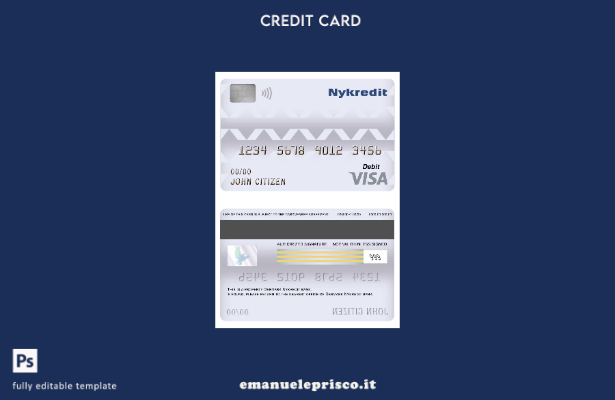 modello di carta di debito visto bancario Danimarca Nykredit in stile verificato